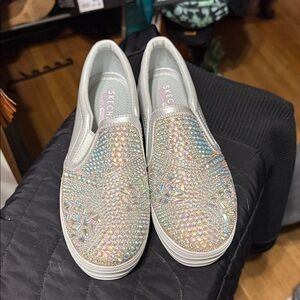 Skechers Women's Silver Sparkle Slip-On Sneakers